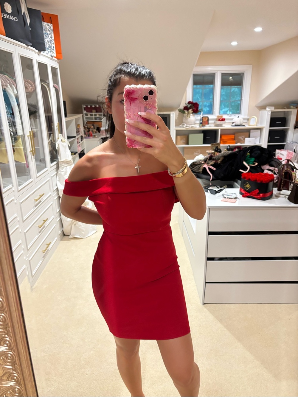 Windsor Red Off-Shoulder Bodycon Dress